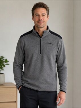 Merrell Men’s Gray Black Quarter Zip Fleece Pullover Medium